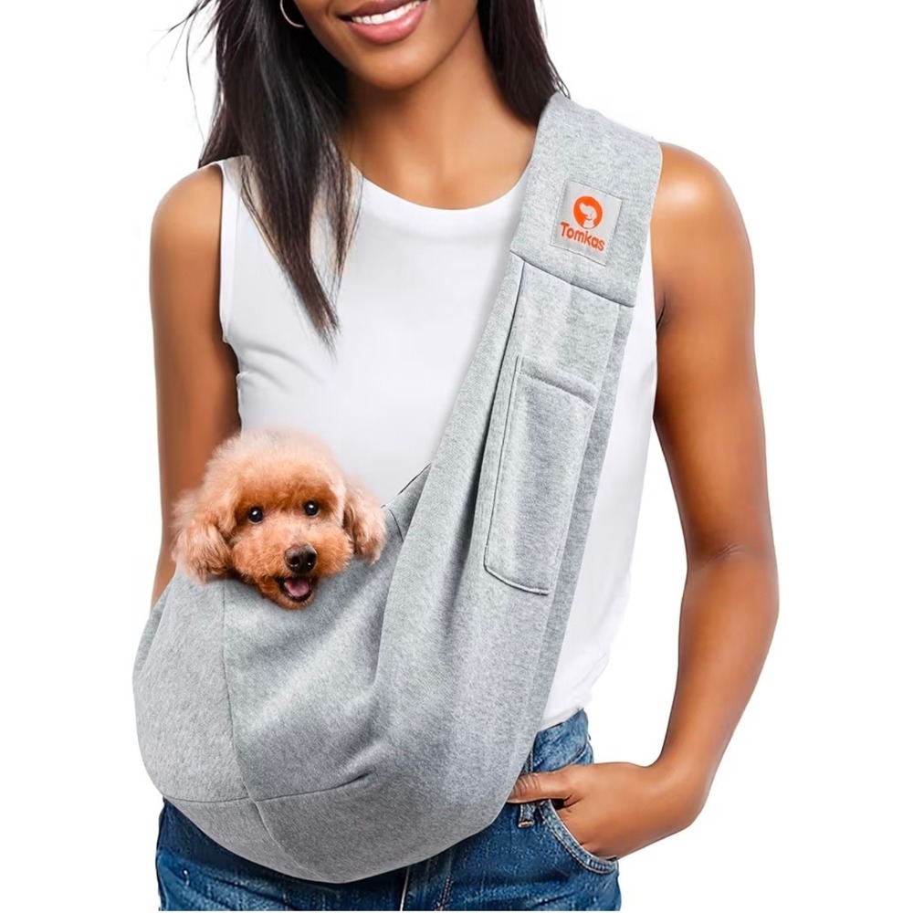 Tomkas Small Dog Cat Carrier Sling Heather Gray Reversible Hands Free Travel Bag